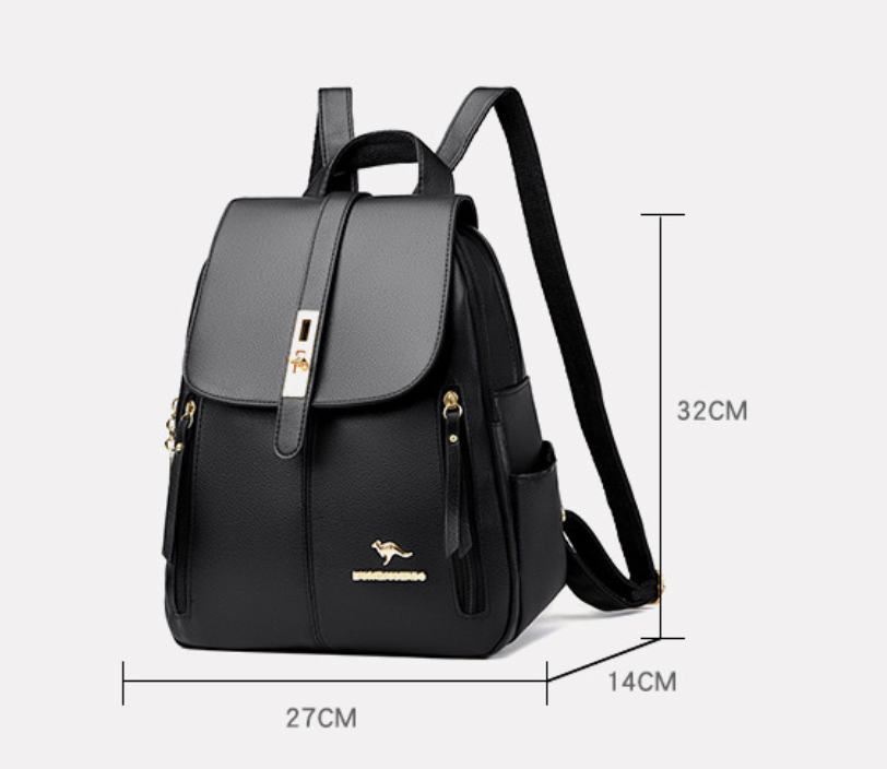 Dropshipping versatile everyday casual backpack in black PU with a front zip pocket divider, 27 cm wide