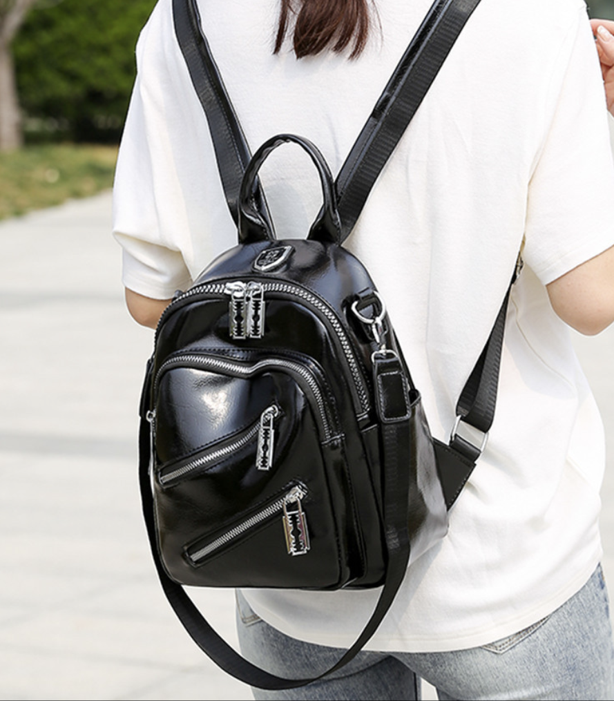 Classic black faux leather backpack by dropshipping, medium soft structure for work, study and travel