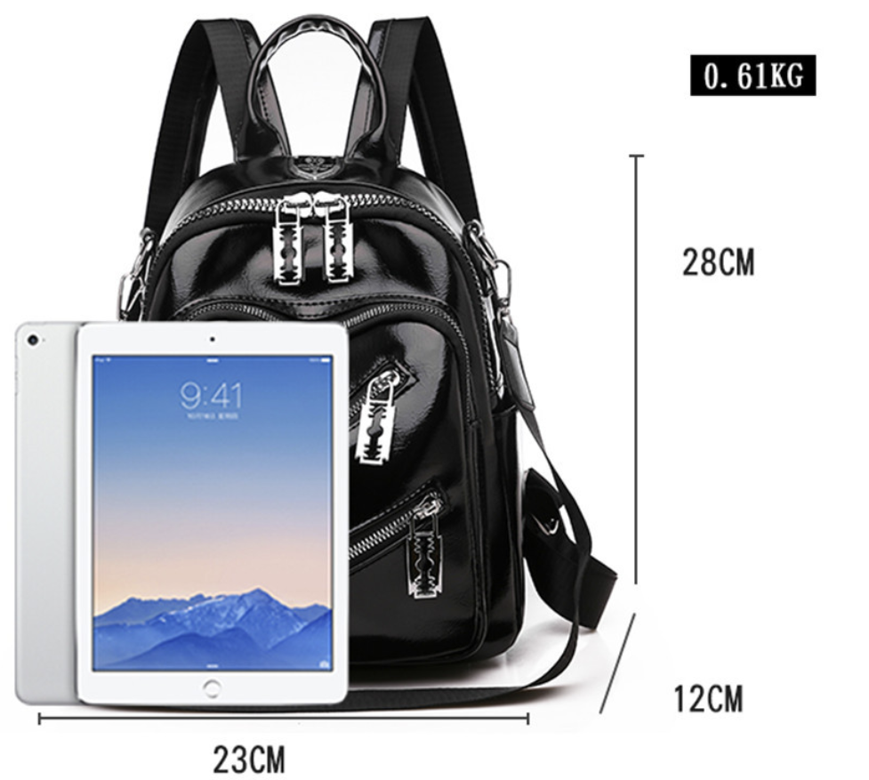 Classic black faux leather backpack by dropshipping with medium soft structure and PU material, 28 cm tall