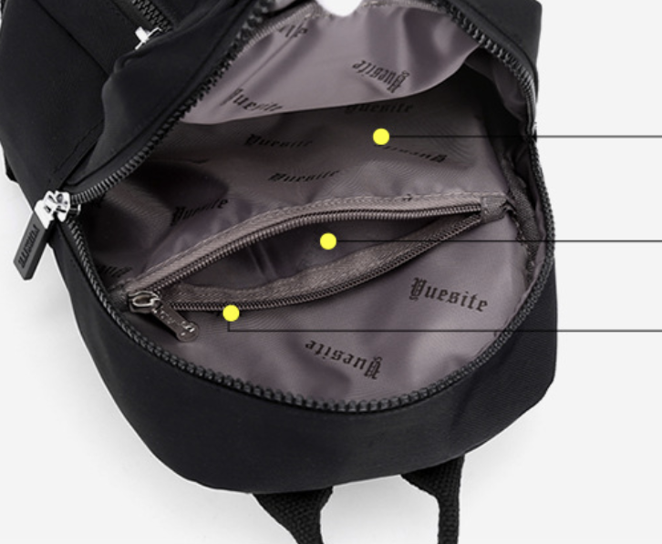 Casual women backpack by dropshipping in black nylon with hidden pocket for storing small items