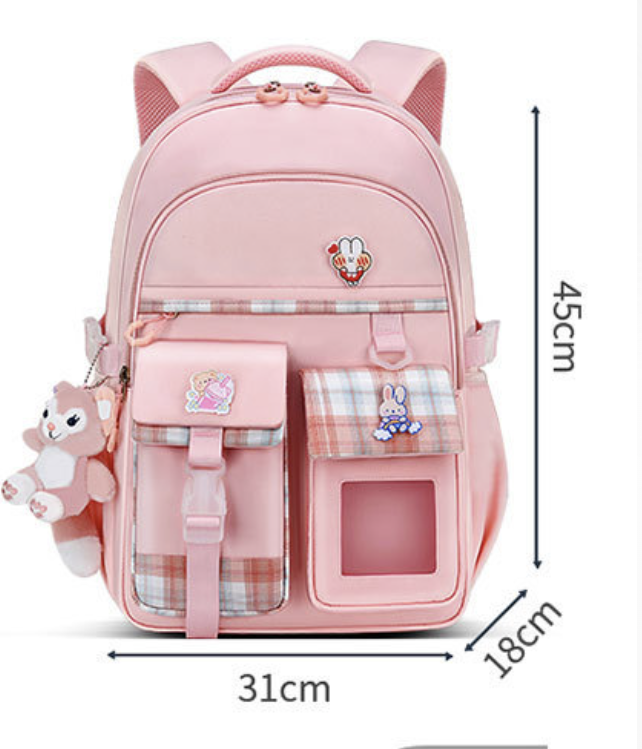 dropshipping kids school backpack in light pink with Oxford fabric and padded shoulder straps for easy carrying