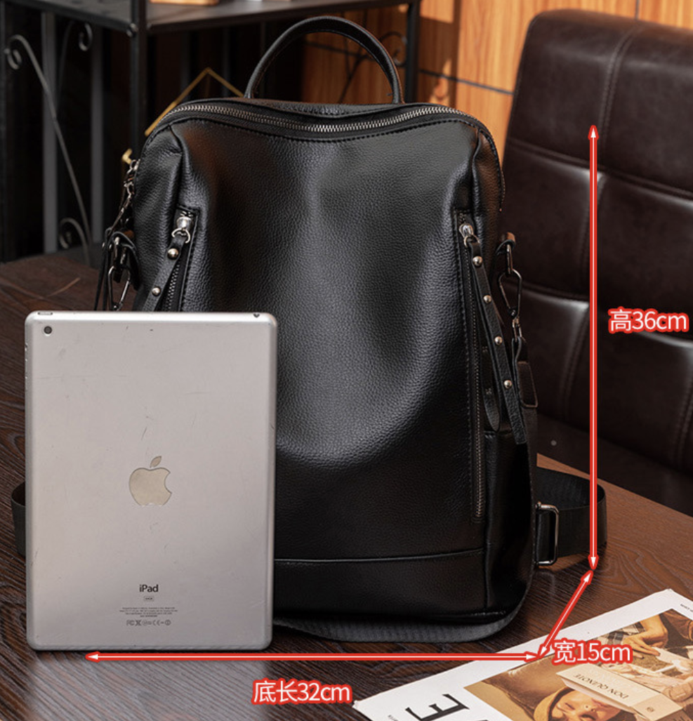 Soft leather backpack by dropshipping in black PU with padded shoulder straps for daily use and travel