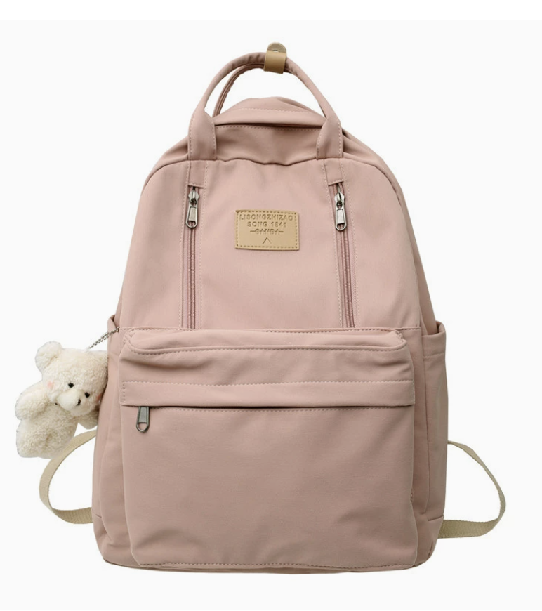 Dropshipping large backpack in light beige with front pocket for quick daily access, zip closure
