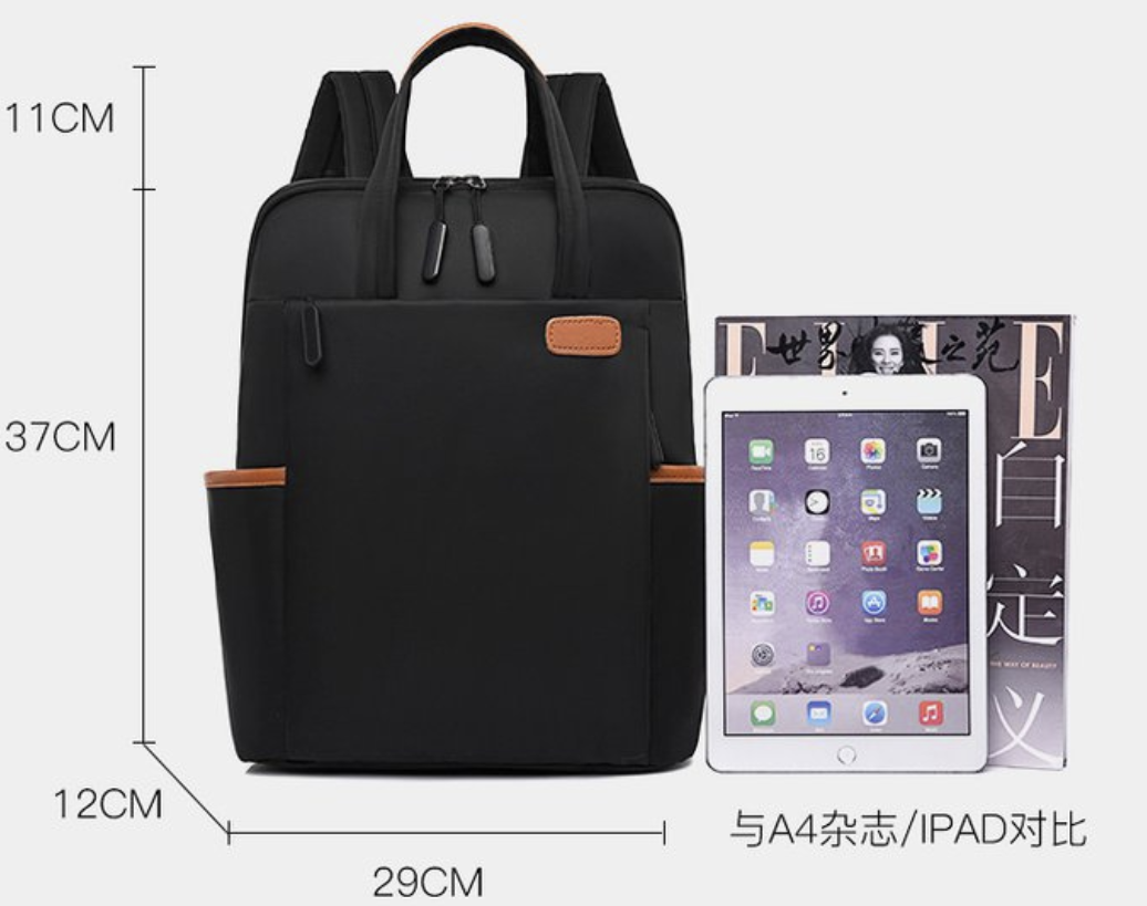 dropshipping womens laptop backpack in black with a hidden pocket and padded shoulder straps for comfort