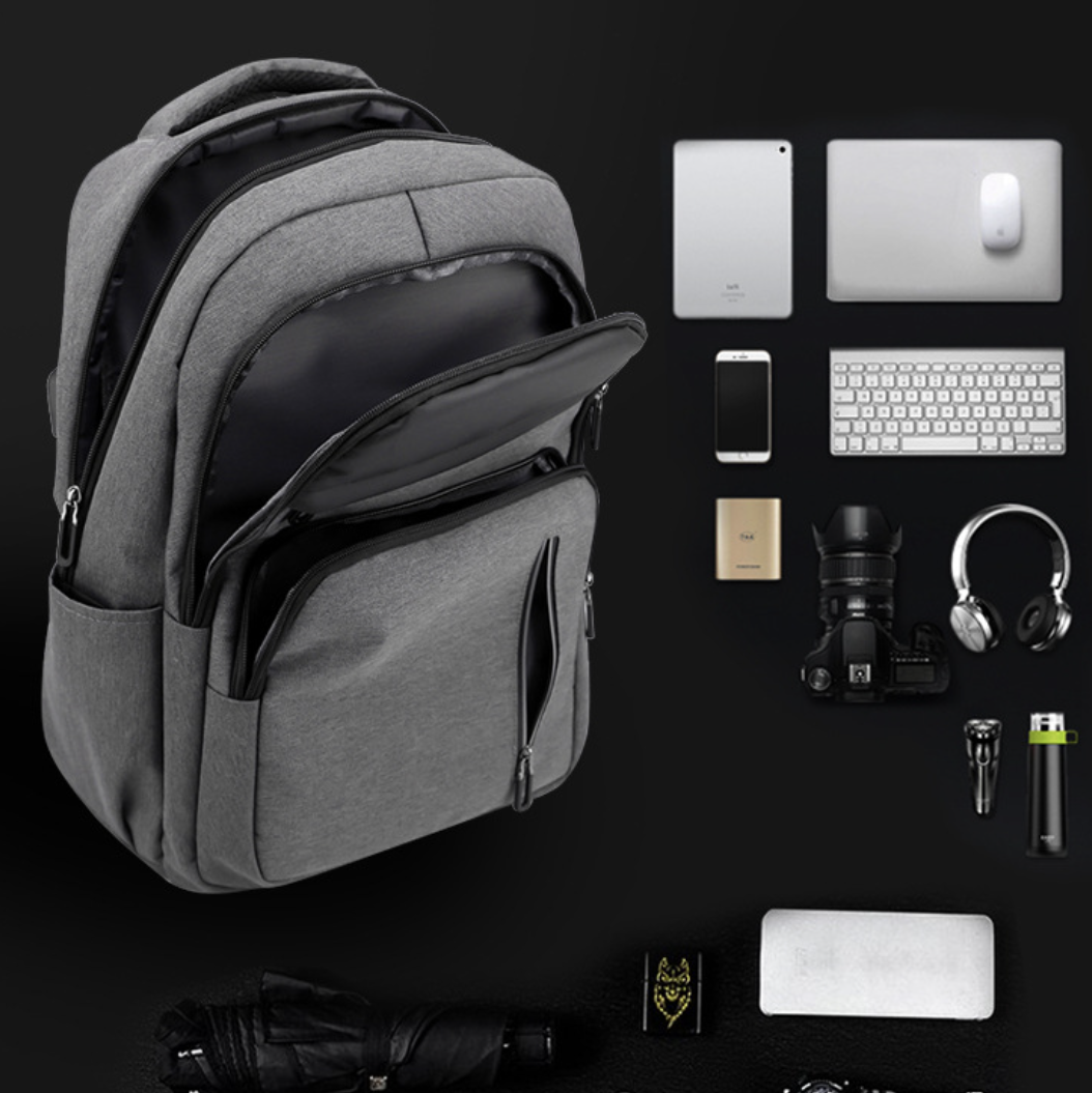 dropshipping laptop backpack in dark gray nylon with padded shoulder straps for daily travel and work