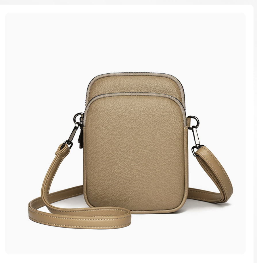 Mini crossbody bag AB-28 in beige PU nylon with an internal document pocket and zipper