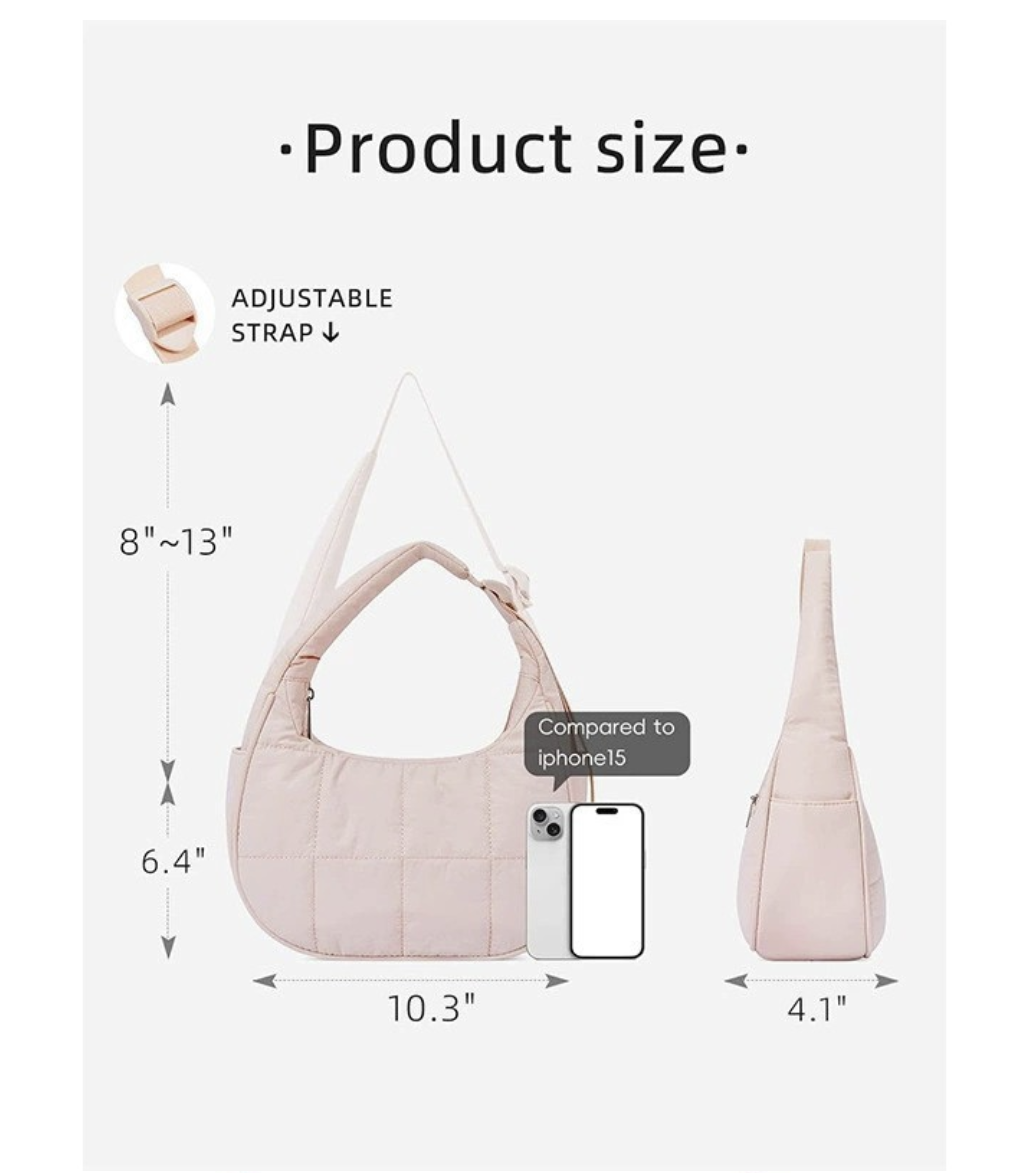 AB-28 large shoulder bag in light pink nylon with zip closure and internal phone pocket, 26 x 10 x 16 cm