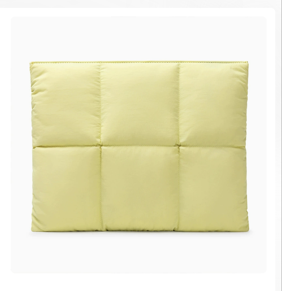 AB-28 extra slim laptop bag in pale yellow nylon with suede lining and anti theft feature