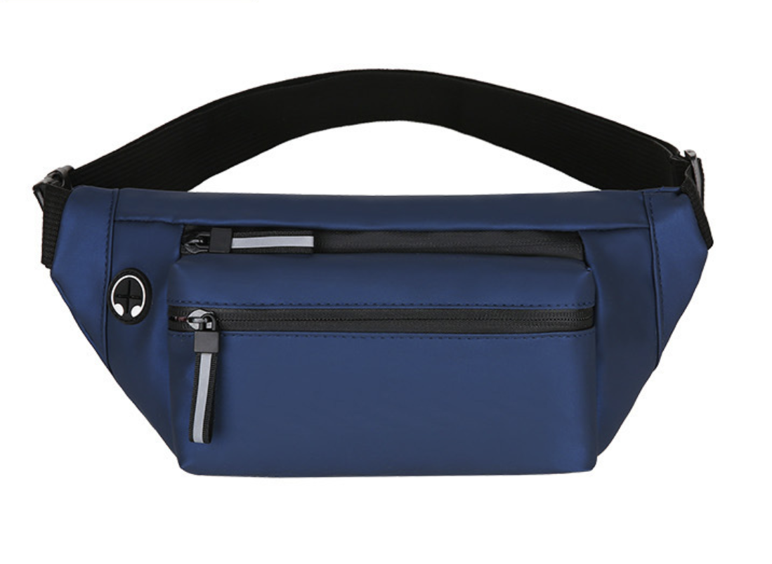 Water resistant trendy small trapezoid pouch by dropshipping in blue faux leather with zip opening