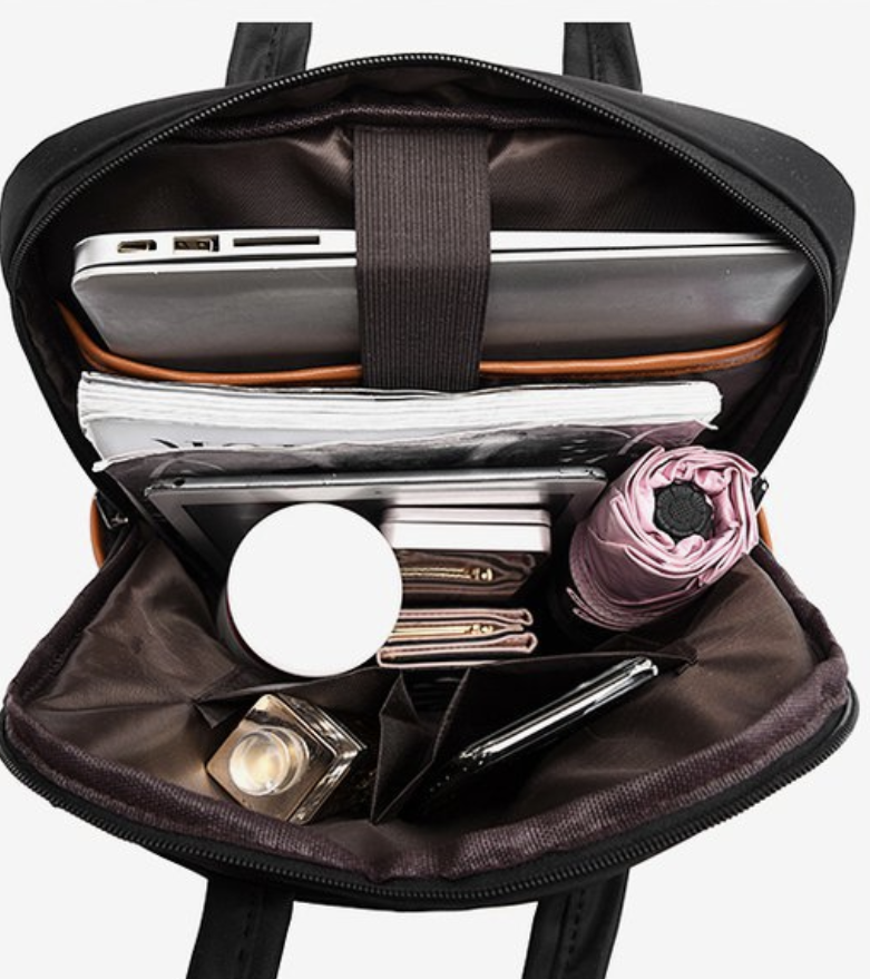 Dropshipping womens laptop backpack in black with built in laptop compartment and breathable straps