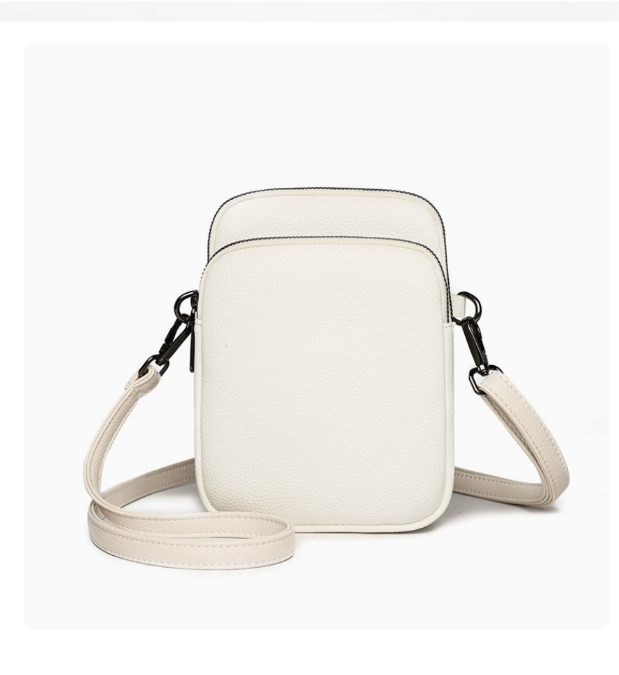 Mini PU crossbody bag by AB-28 in white nylon PU with internal document pocket and zipper
