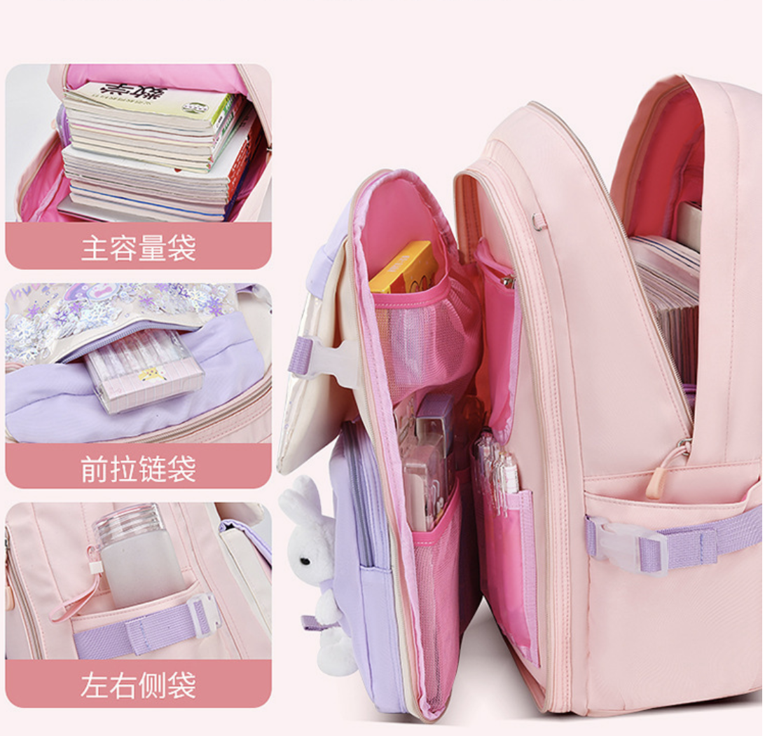 Kids school backpack by dropshipping in light pink with padded back straps for posture support