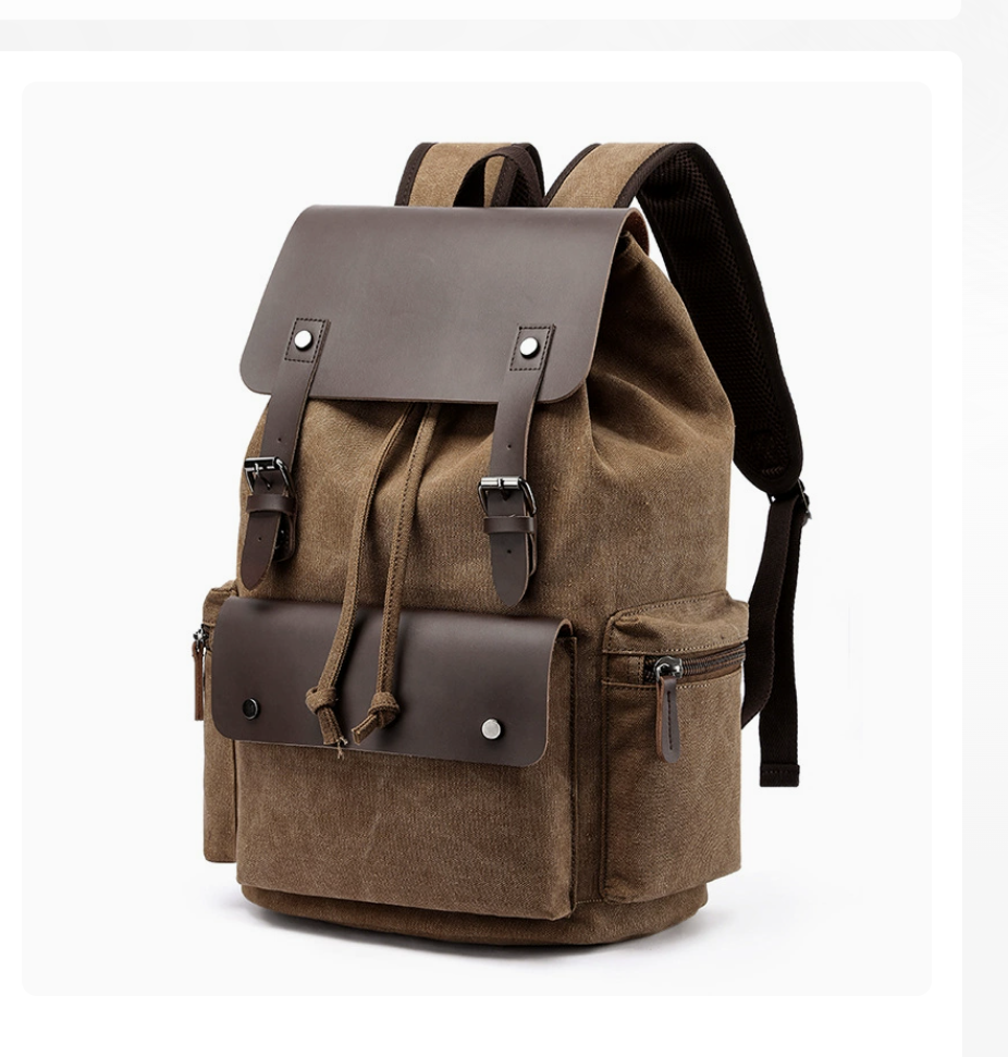 AB-28 men laptop backpack in brown canvas with polyester cotton lining and plant leather details