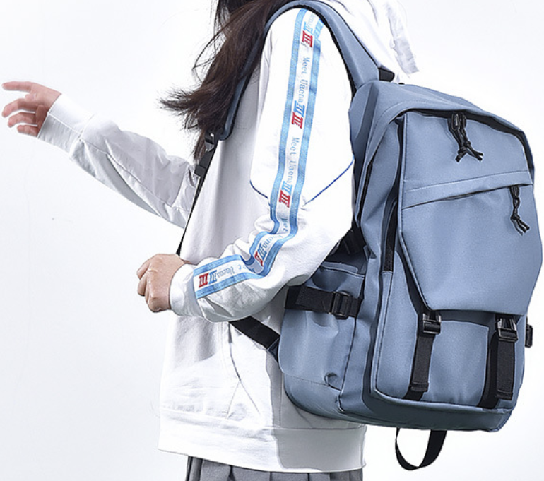 Water resistant laptop backpack by dropshipping in slate blue polyester with padded shoulder straps for daily use