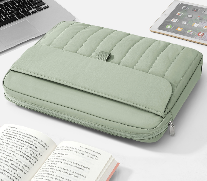 16 inch AB-28 hard slim laptop bag in light green with padded quilted panels for business travel