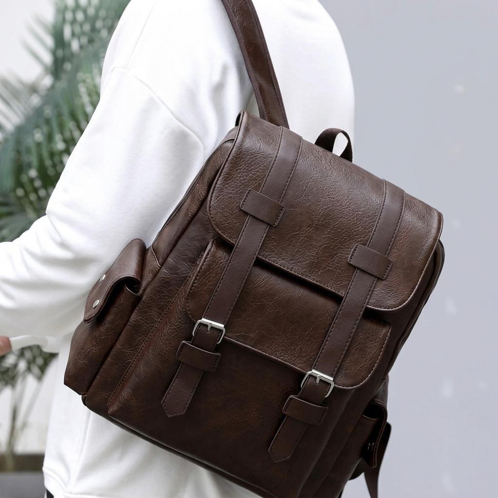 PU Leather Laptop Backpack – 14 Inch, 20–35L