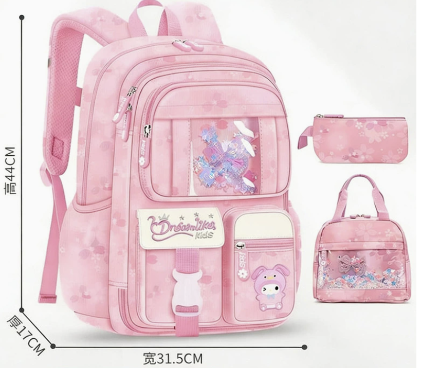 dropshipping kids school bag in pink with antibacterial polyester material and padded shoulder straps