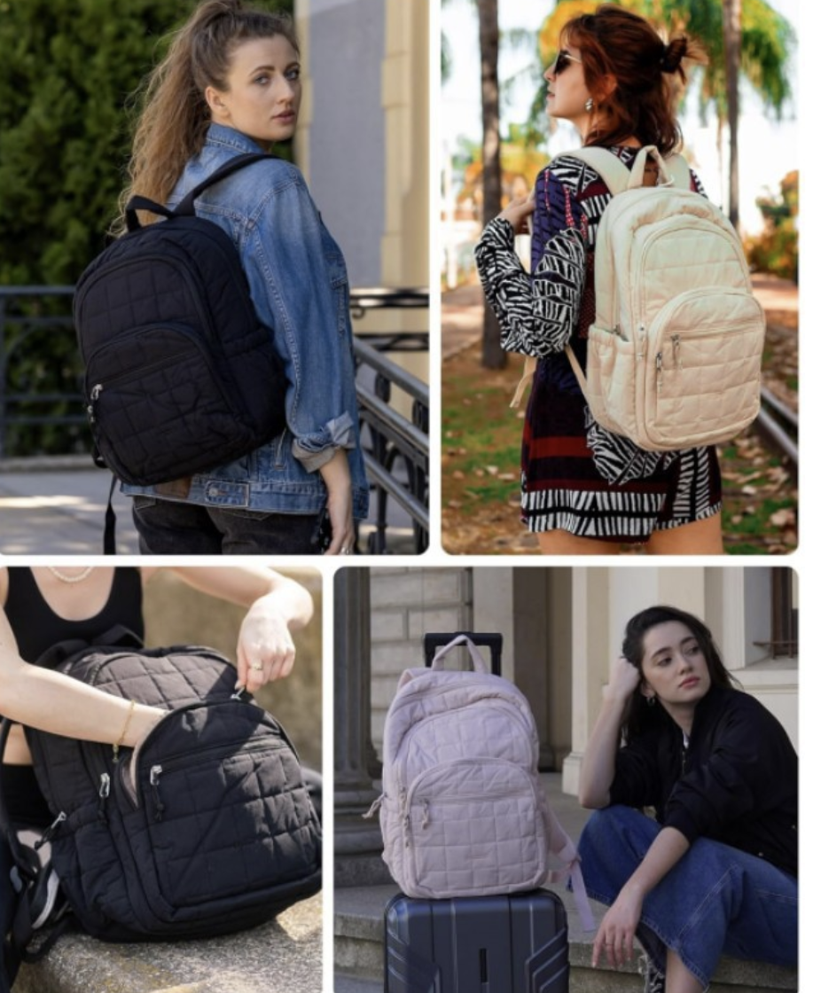 Waterproof travel backpack by AB-28 in black polyester with padded air shoulder straps for 13 inch laptops
