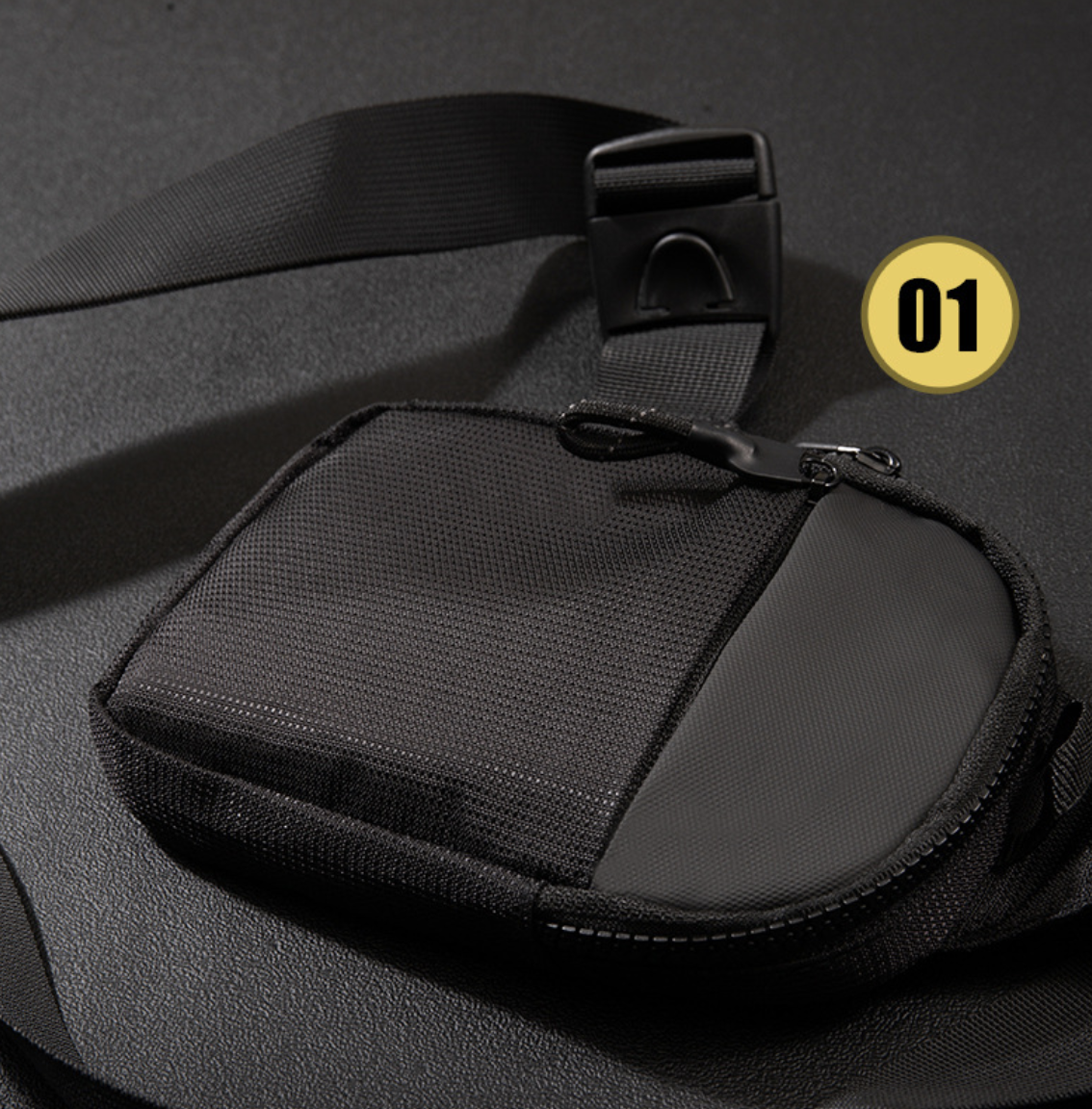 Mini Single-Shoulder Crossbody Bag AB-28 black nylon outer with zip pocket and polyester lining
