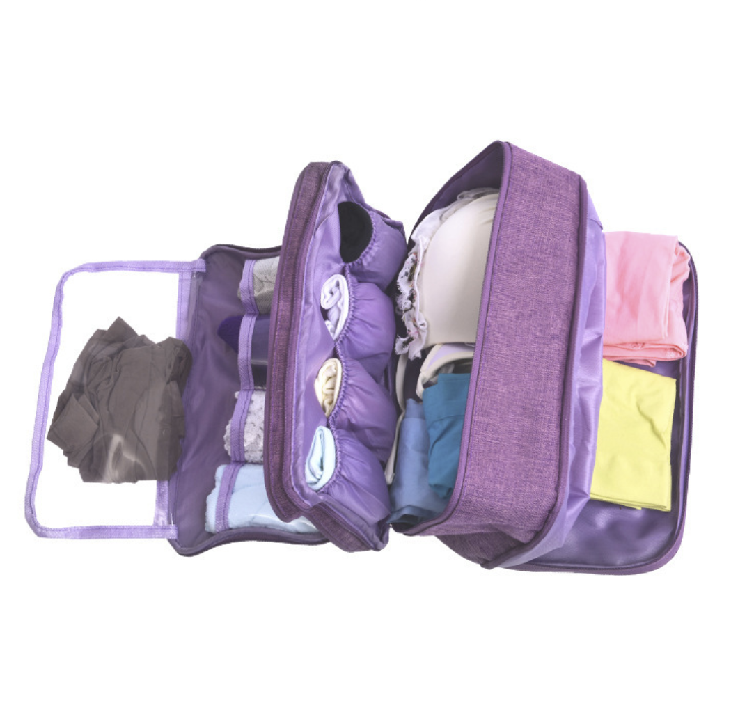 תיק נח לאחסון לתחתונים והלבשה תחתונה AB-28 lingerie organizer bag in purple Oxford fabric with divided compartments