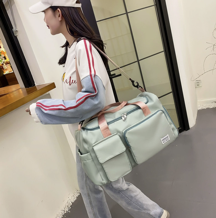 Unisex sports bag for gym and travel by AB-28 in light green Oxford fabric with wet dry separation