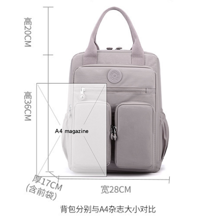 Water resistant multifunction backpack by dropshipping in light gray nylon with multiple hidden pockets and laptop space