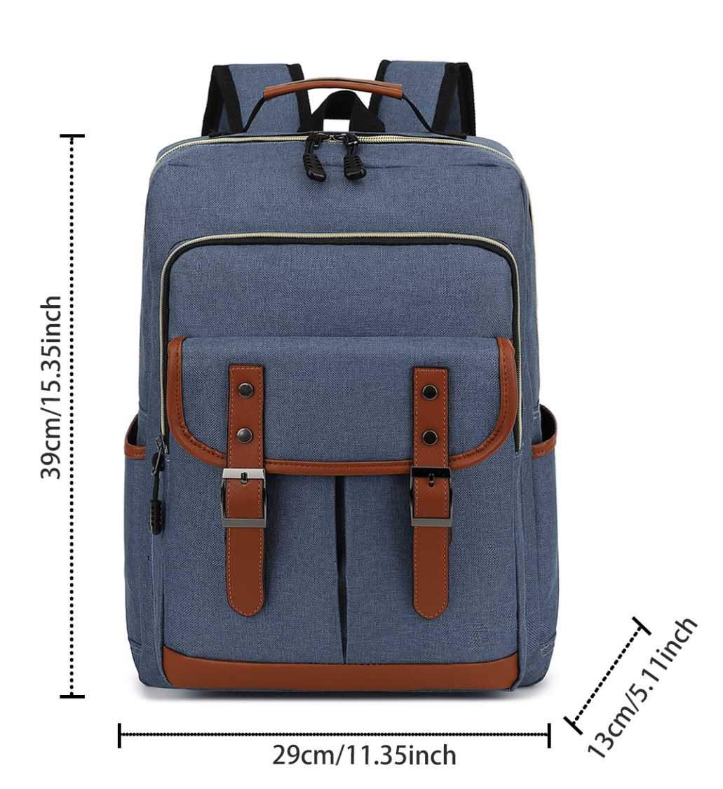 Spacious Oxford fabric backpack by AB-28 in blue with curved ergonomic back for daily school use