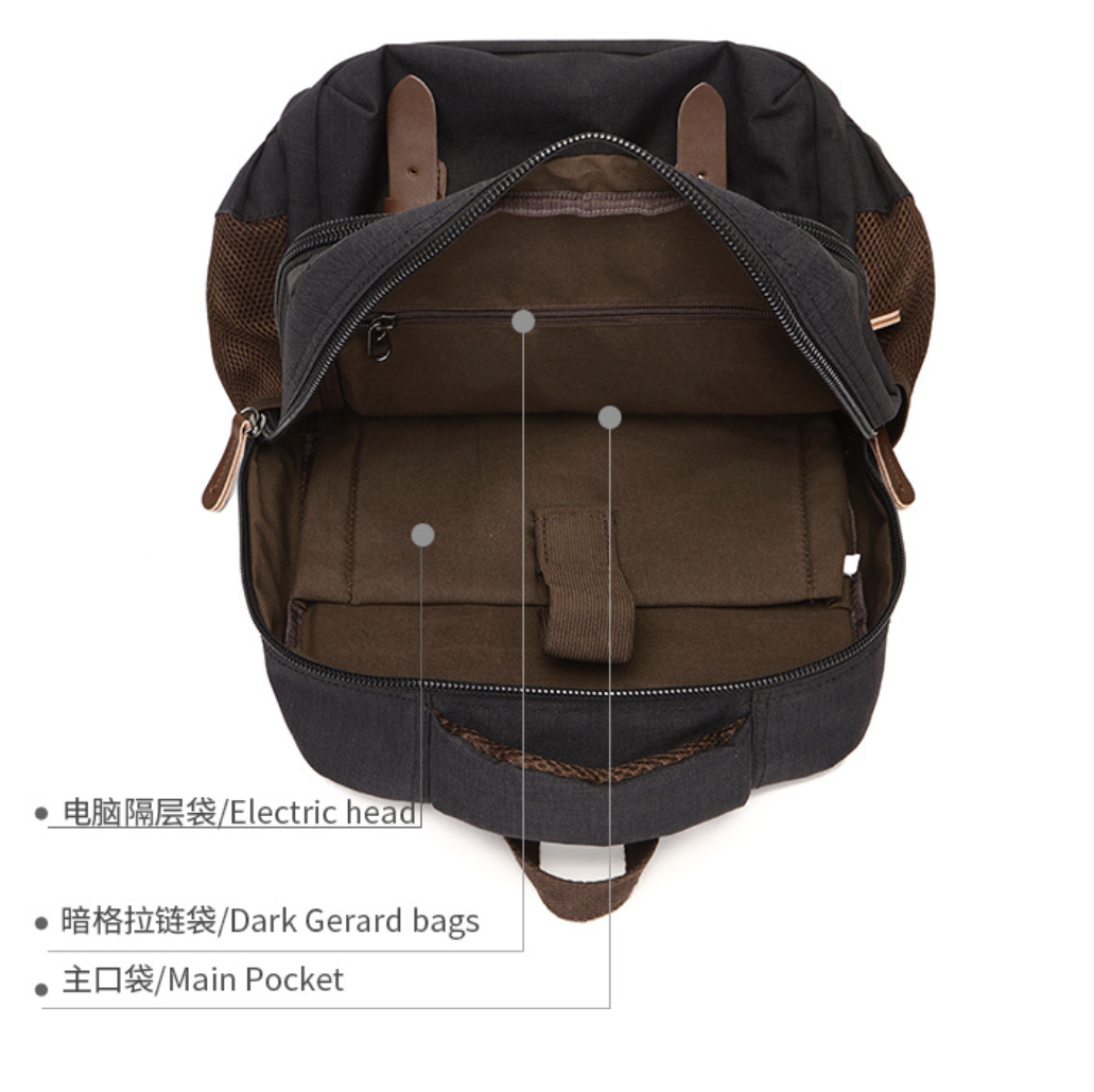 AB-28 waterproof laptop backpack in black nylon with padded shoulder straps and multiple pockets