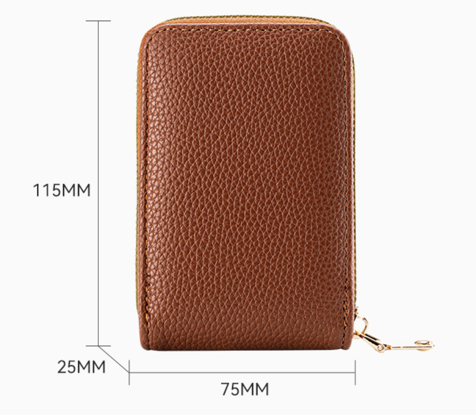 AB-28 zip wallet in Brown faux leather with multiple card pockets and coin compartment, textured finish