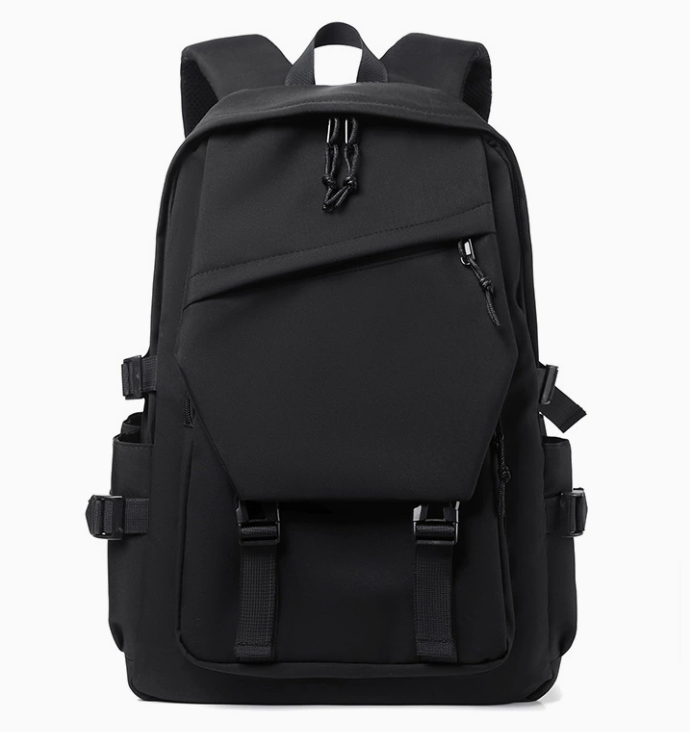 Water resistant laptop backpack 15 inch by dropshipping in black polyester with padded shoulder straps and front zip pocket