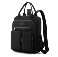 Water resistant multi purpose backpack dropshipping with laptop compartment, black nylon and multiple hidden pockets