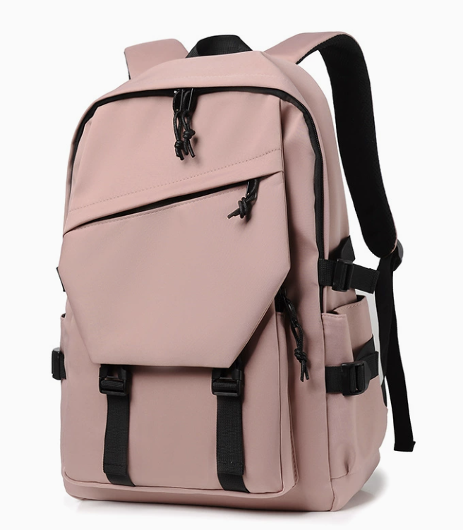 Water resistant backpack with laptop compartment 15 inch by dropshipping, pink polyester with padded shoulder straps