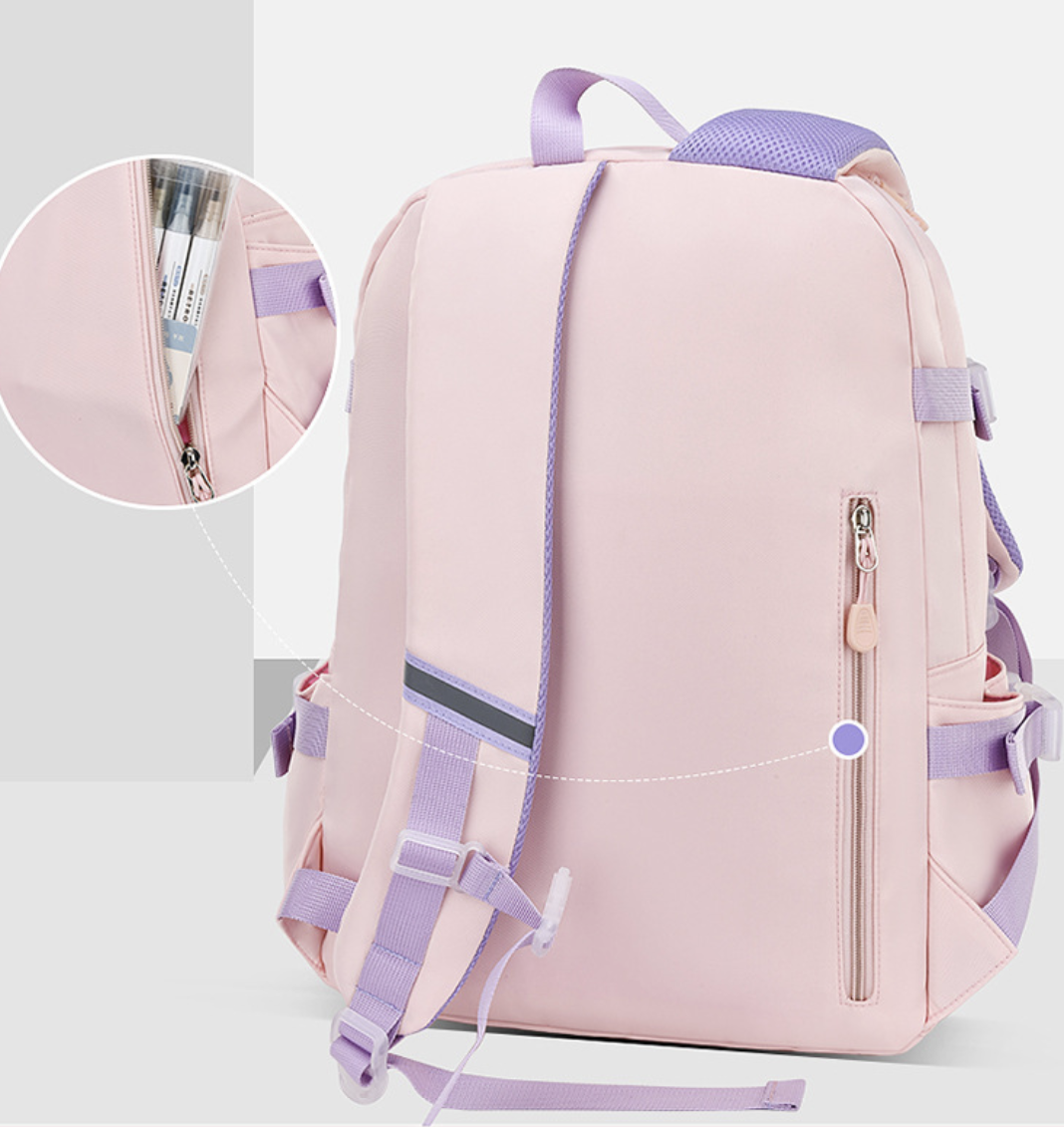 Dropshipping kids school backpack in light pink with padded back straps for posture support
