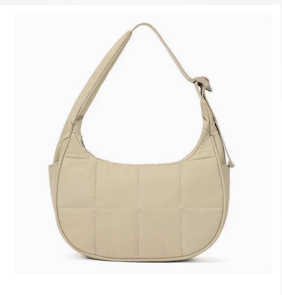 Large capacity shoulder bag AB-28 in beige nylon with zipper closure and phone inner pocket