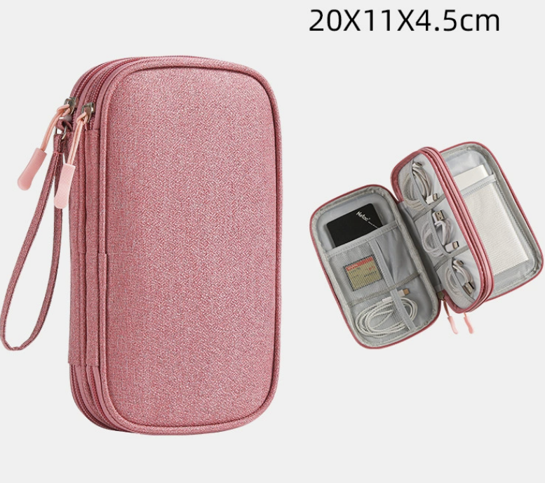 Multifunction digital accessory storage pouch by dropshipping in pink Oxford fabric, water resistant lining for cables