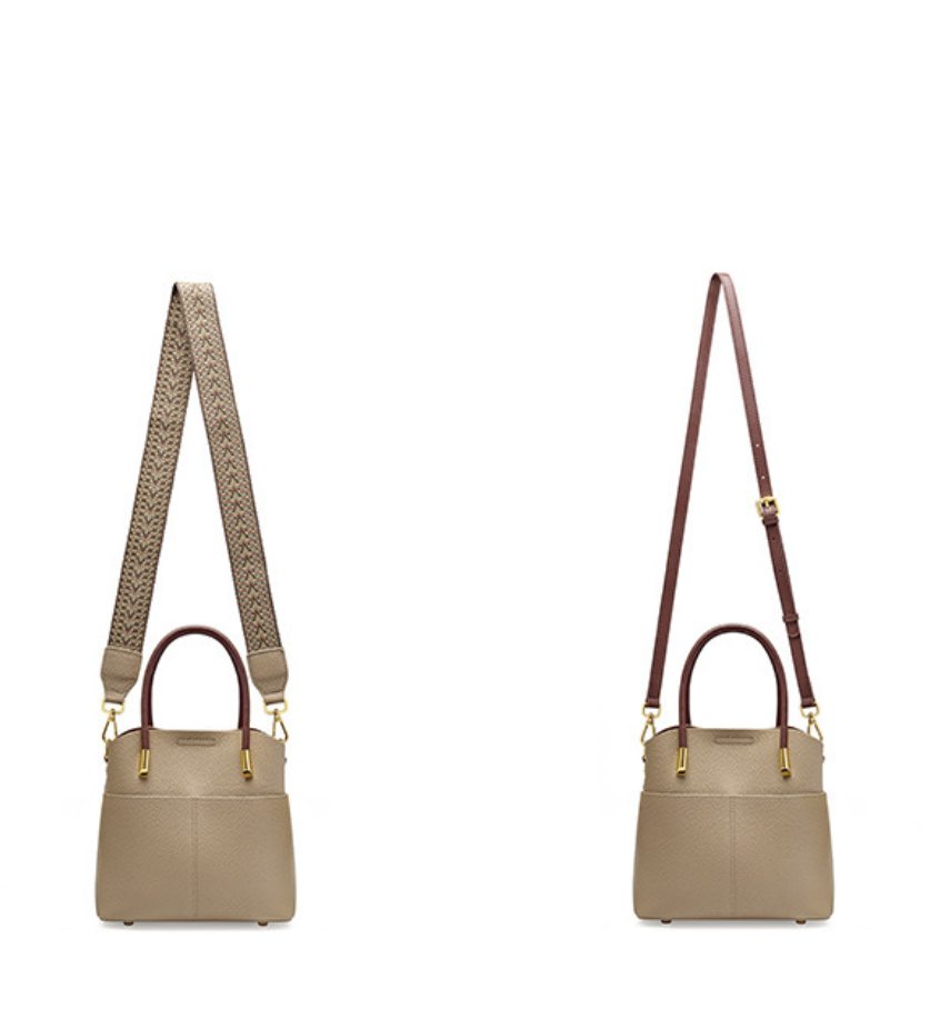 Luxury genuine leather women handbag by AB-28, beige with detachable shoulder strap and magnetic closure