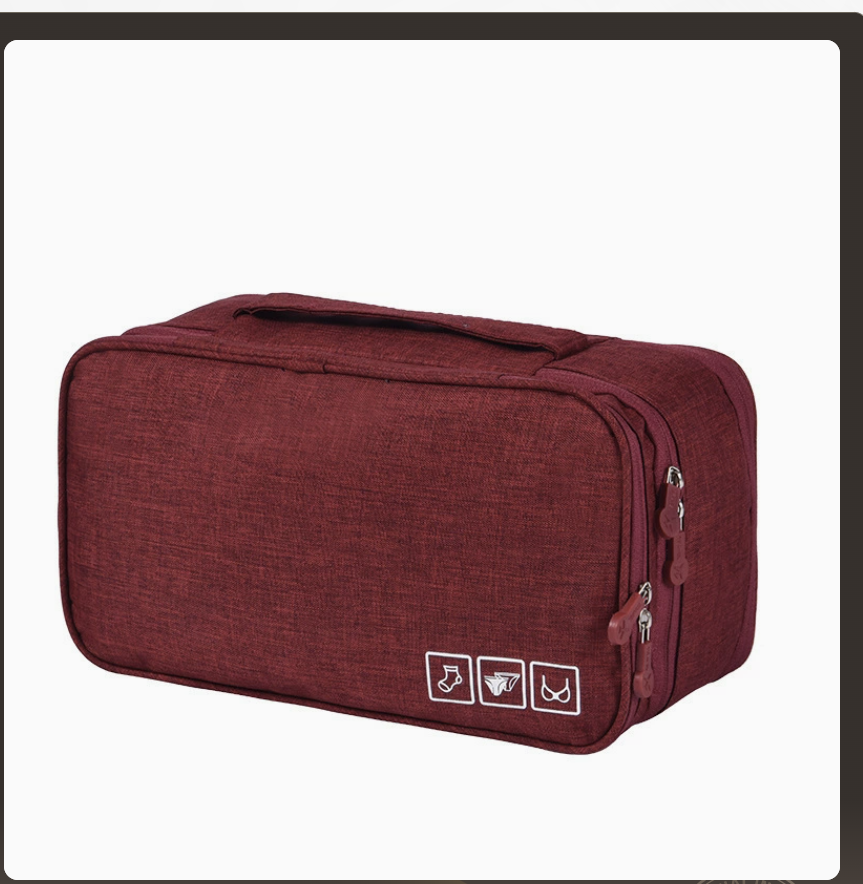 AB-28 underwear and lingerie storage bag in burgundy Oxford fabric with divided compartments for travel