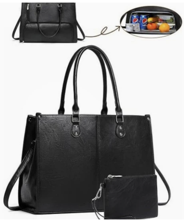 Luxury laptop backpack by dropshipping in black PU leather with padded shoulder straps and a zip front pocket