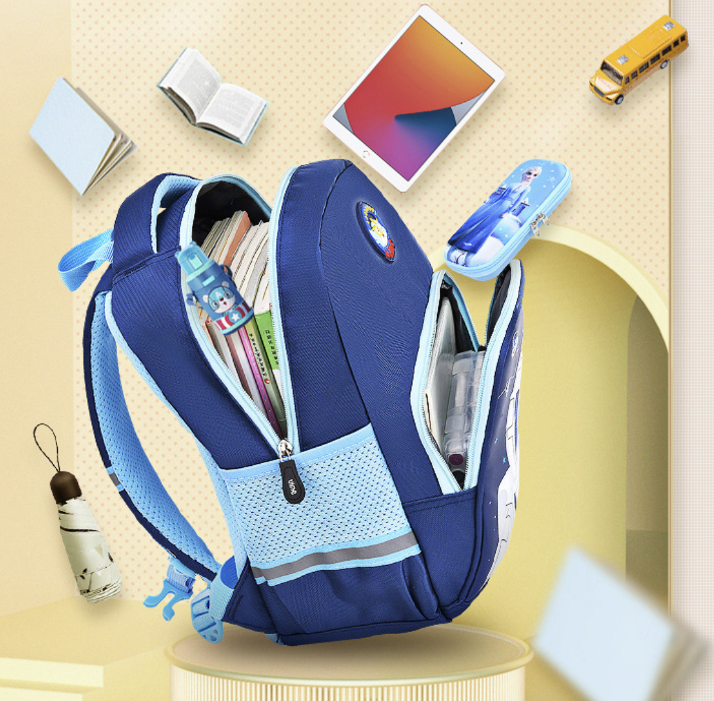 Early childhood garden backpack AB-28 in blue with ventilated back panel and padded shoulder straps
