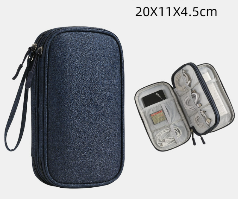 Multifunction digital accessory storage bag by dropshipping, navy Oxford fabric, water resistant, with inner polyester lining