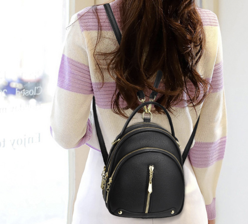 Classic and comfortable faux leather backpack by dropshipping, black PU with padded shoulder straps for easy carry