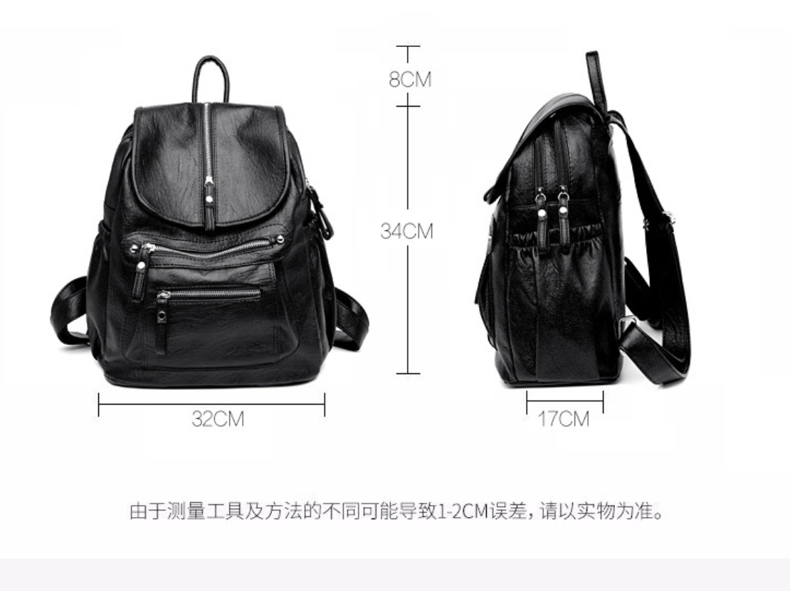 Vintage unisex backpack by AB-28 in black leather with zippered anti theft pockets and adjustable straps