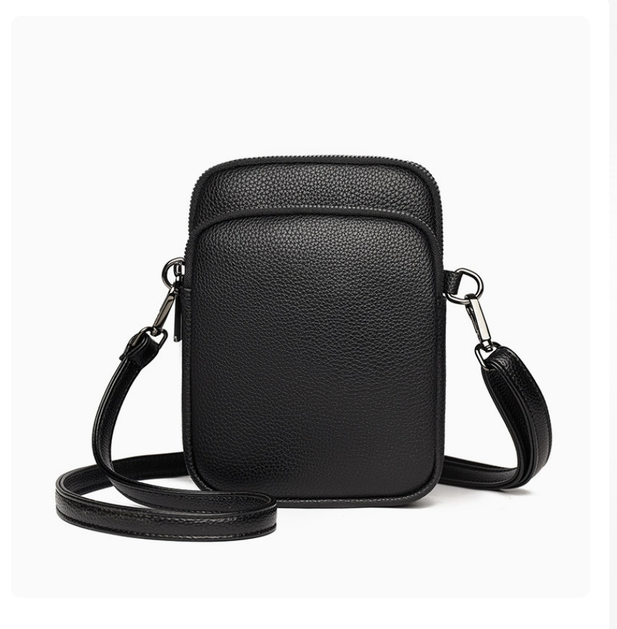 Mini PU crossbody bag AB-28 in black nylon PU with internal document pocket and zipper