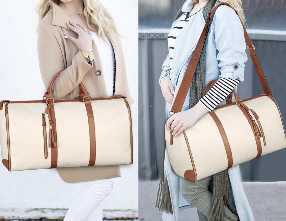 AB-28 PU storage bag in beige and brown with travel and gym ready organization for everyday carrying