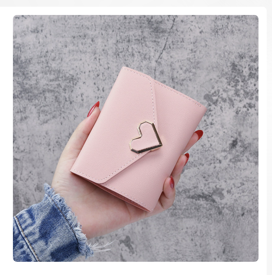 Compact leather wallet for cards and bills by AB-28 in pink with multiple card and coin pockets