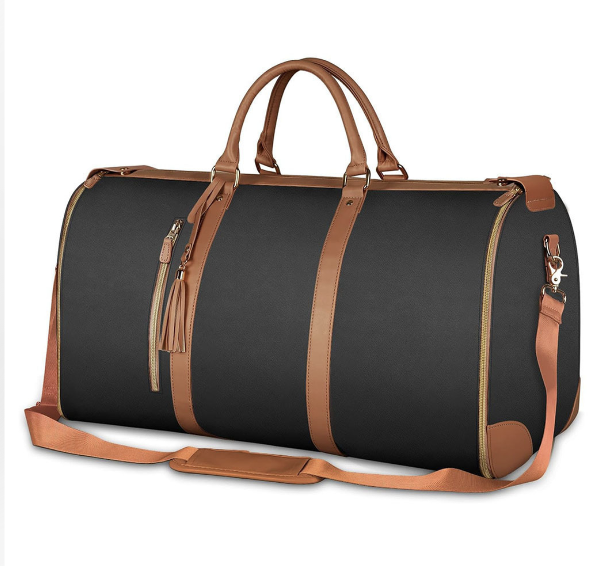 Multifunctional PU leather storage bag by AB-28 in black and tan with travel and gym use