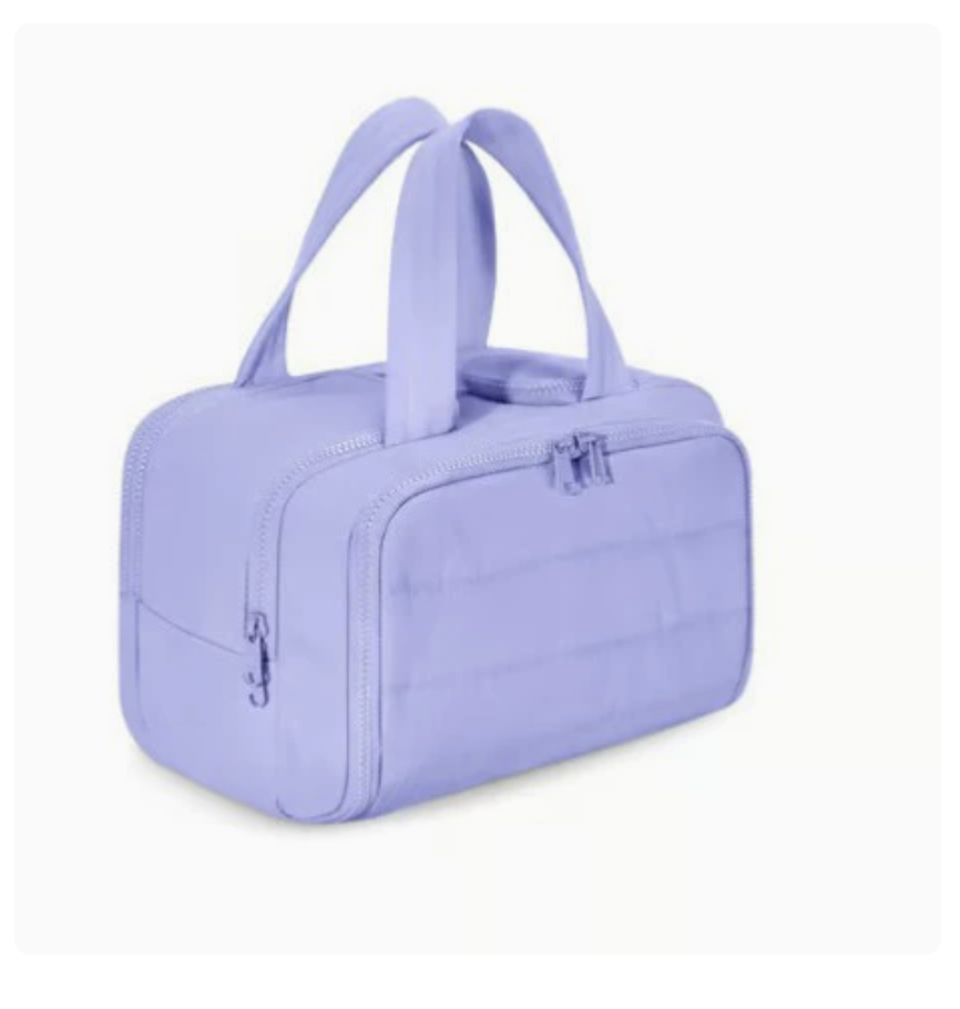 AB-28 תיק איפור רב שכבתי לאחסון קוסמטיקה in light purple polyester with double zipper opening and lined interior