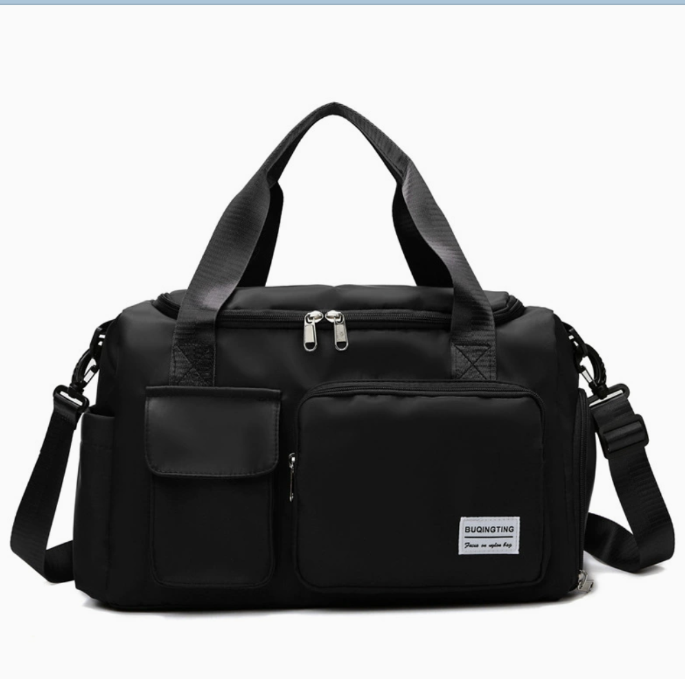 Unisex sports bag for gym and travel by AB-28 in black Oxford fabric with wet dry separation