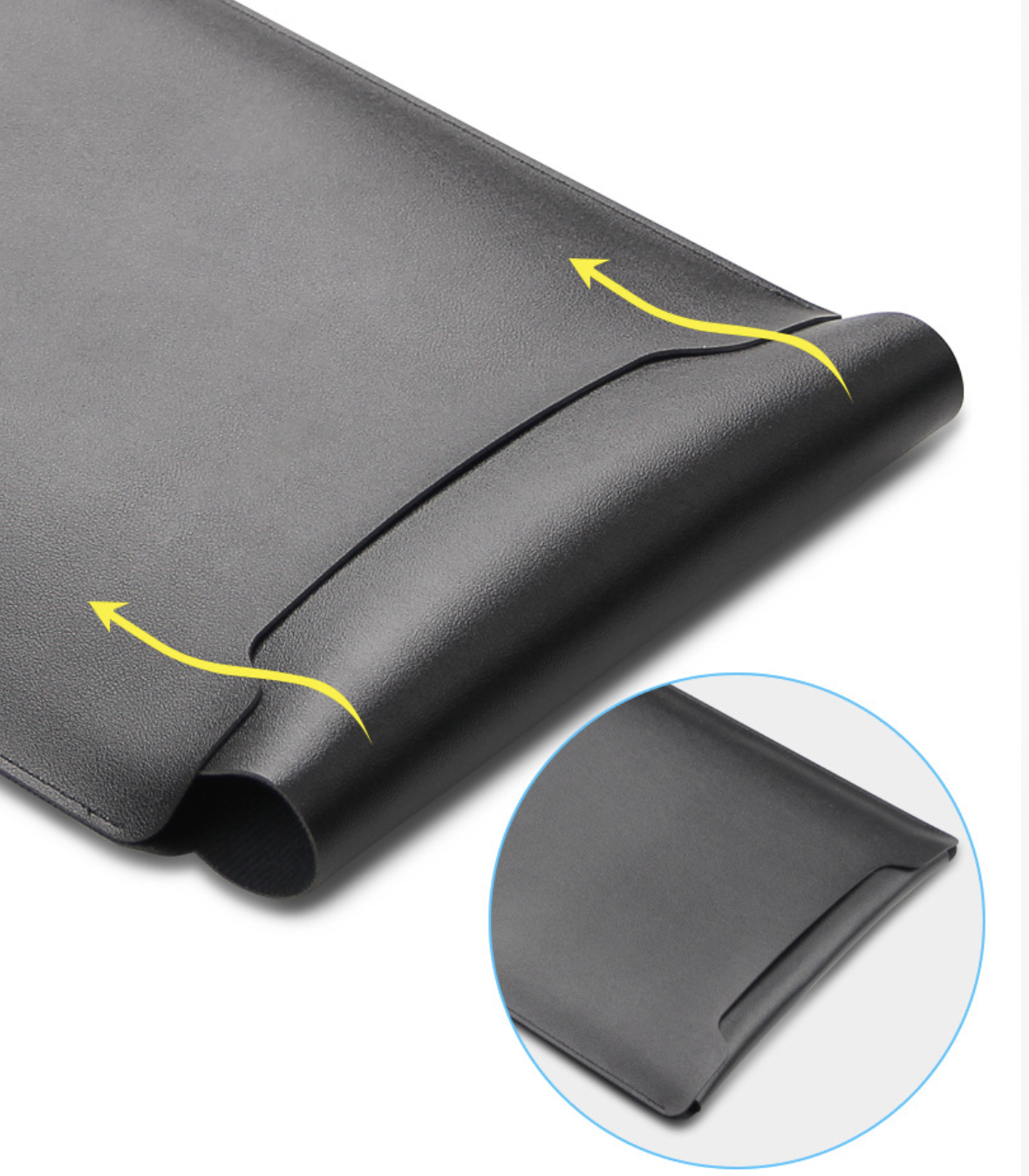 Water resistant AB-28 laptop bag in black PU with padded sleeve for 14 inch laptops, shown close up