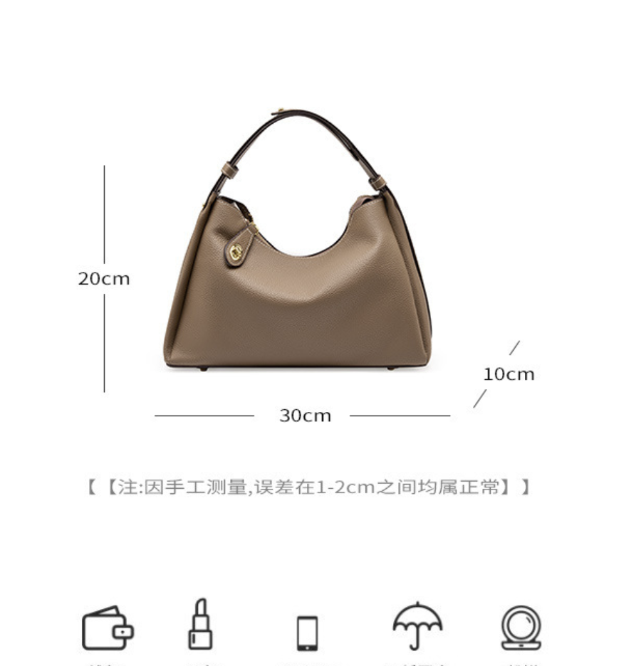 AB-28 genuine leather shoulder bag in taupe with one strap and zip closure, shown on a white background